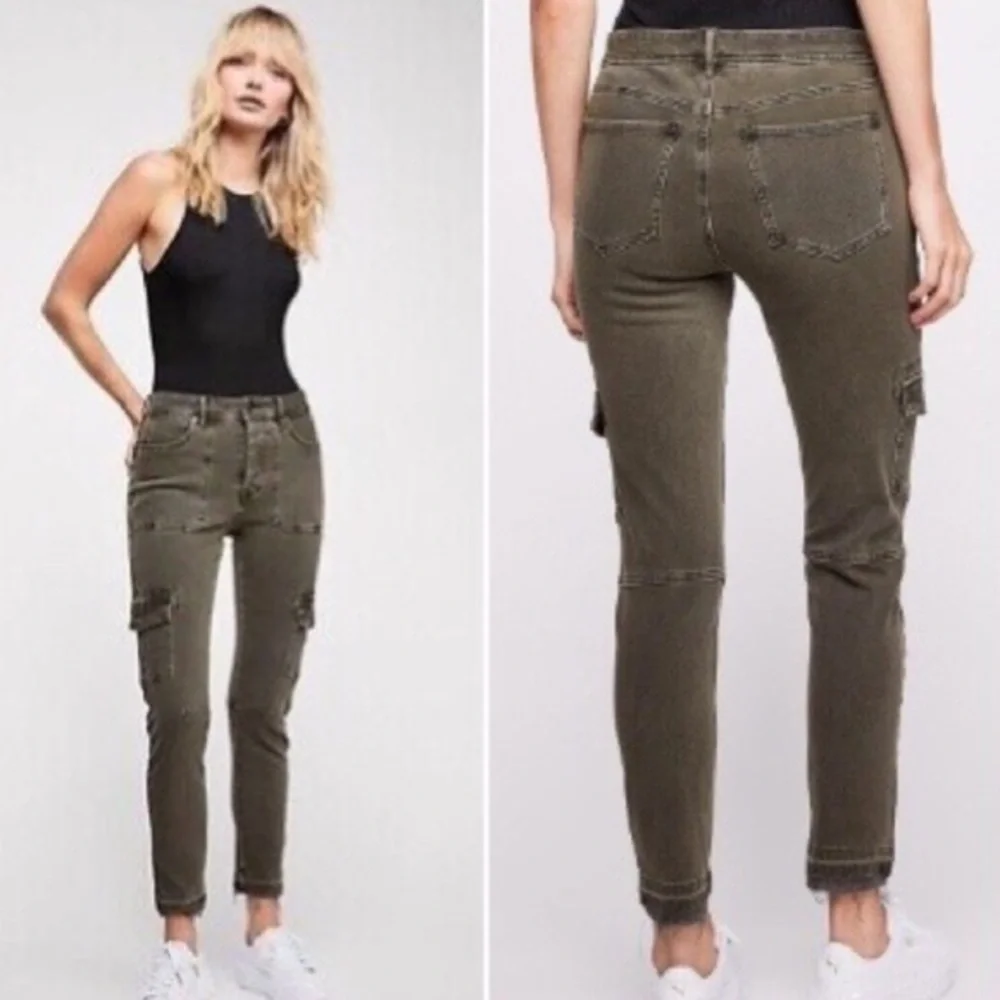 Free People Women's Green High Rise Utility Ankle Cargo Jeans Pants Size